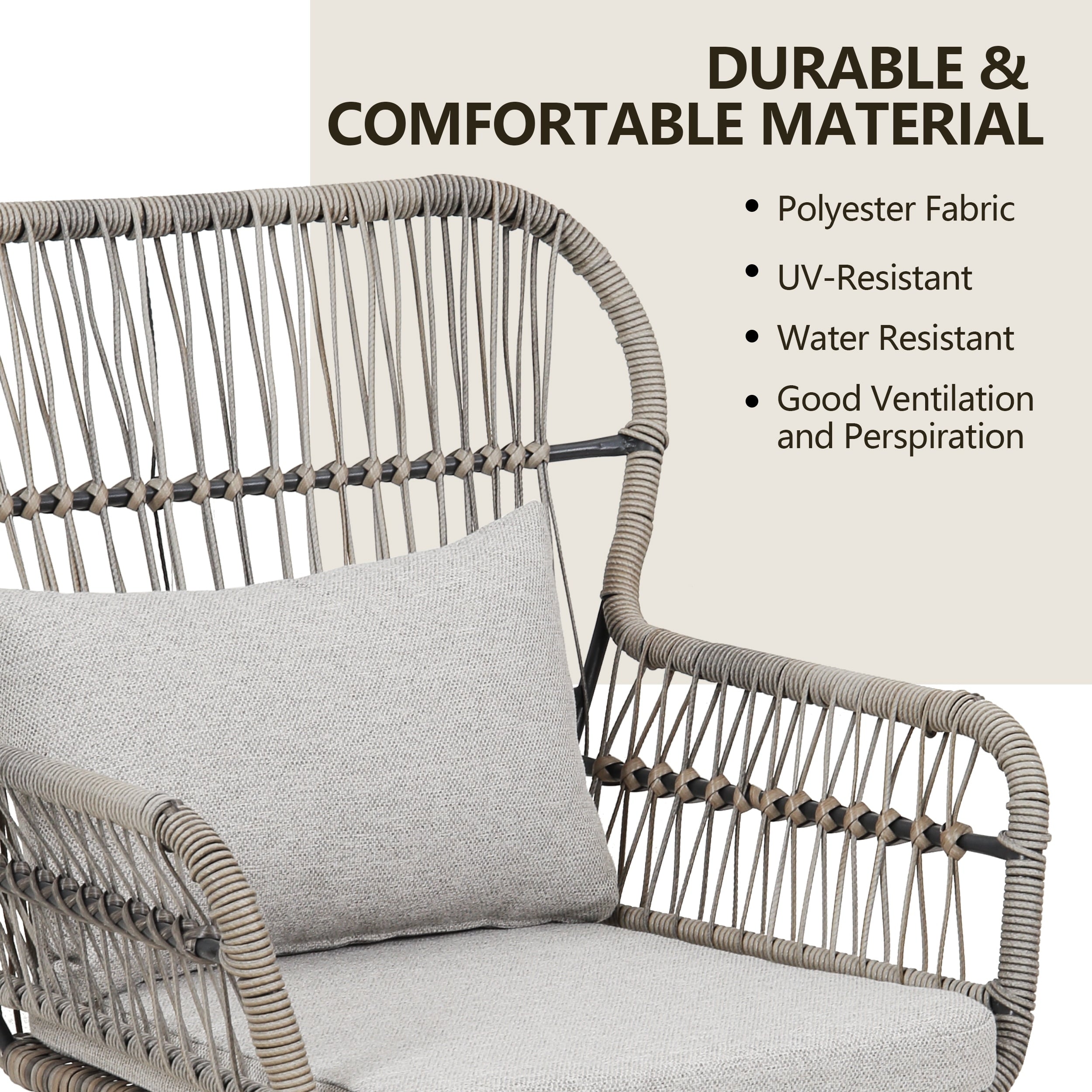 3 Piece Outdoor Wicker Conversation Bistro Set, All-Weather Rattan Furniture Patio Chairs Set with Cushions