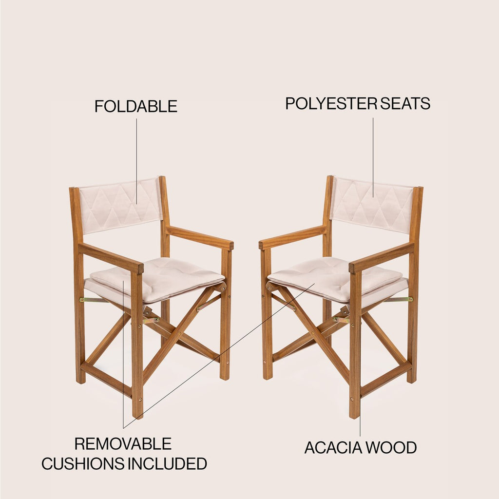 Theo Classic Mid-Century Outdoor Acacia Wood Foldable Diamond-Quilted Back Director Chair with Cushion, (Set of 2) by JONATHAN Y