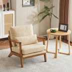 Upholstered Linen Blend Accent Chair with Wooden Legs and One Pillow Beige