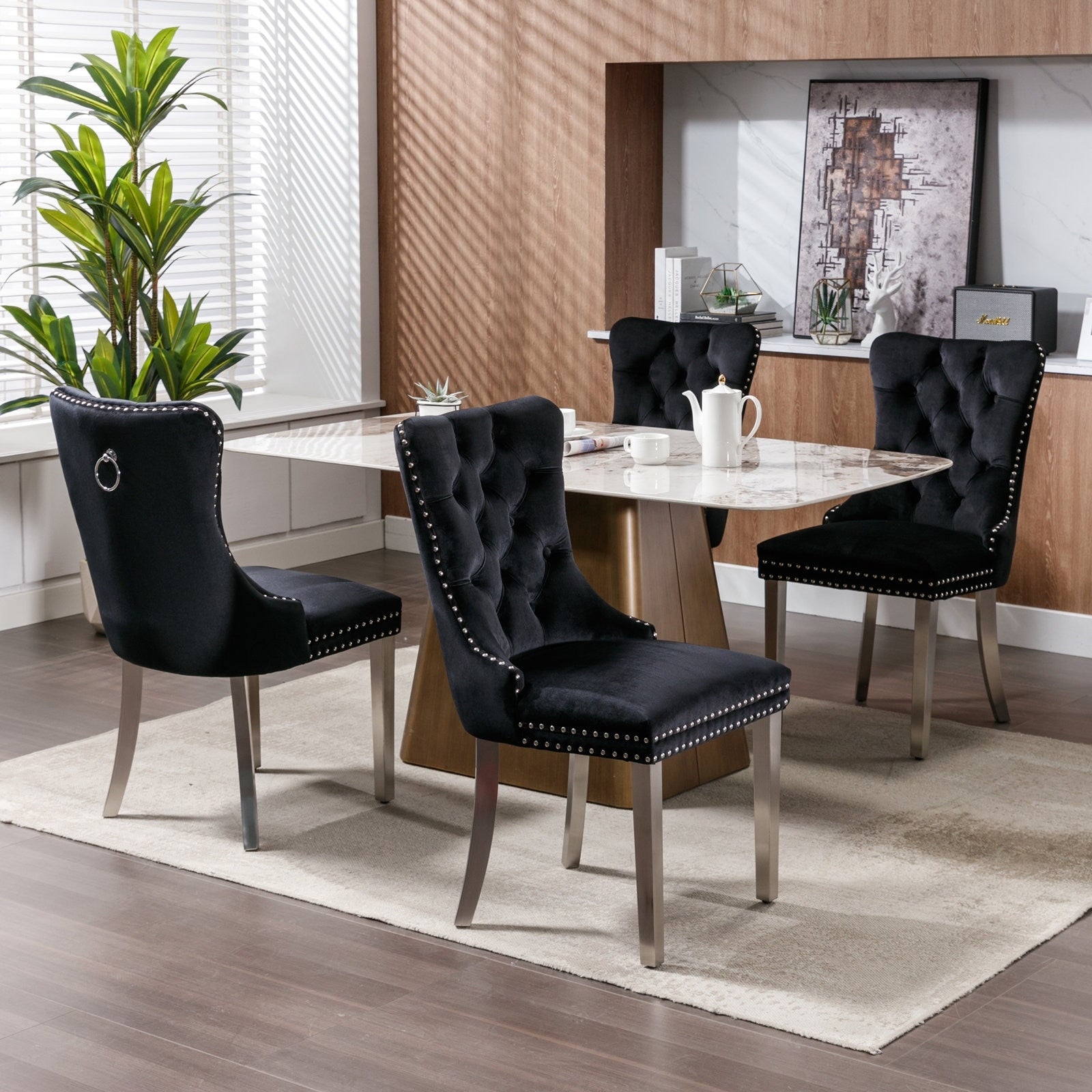 Upholstered Tufted Velvet Dining Chair with Solid Wood Legs Set of 6
