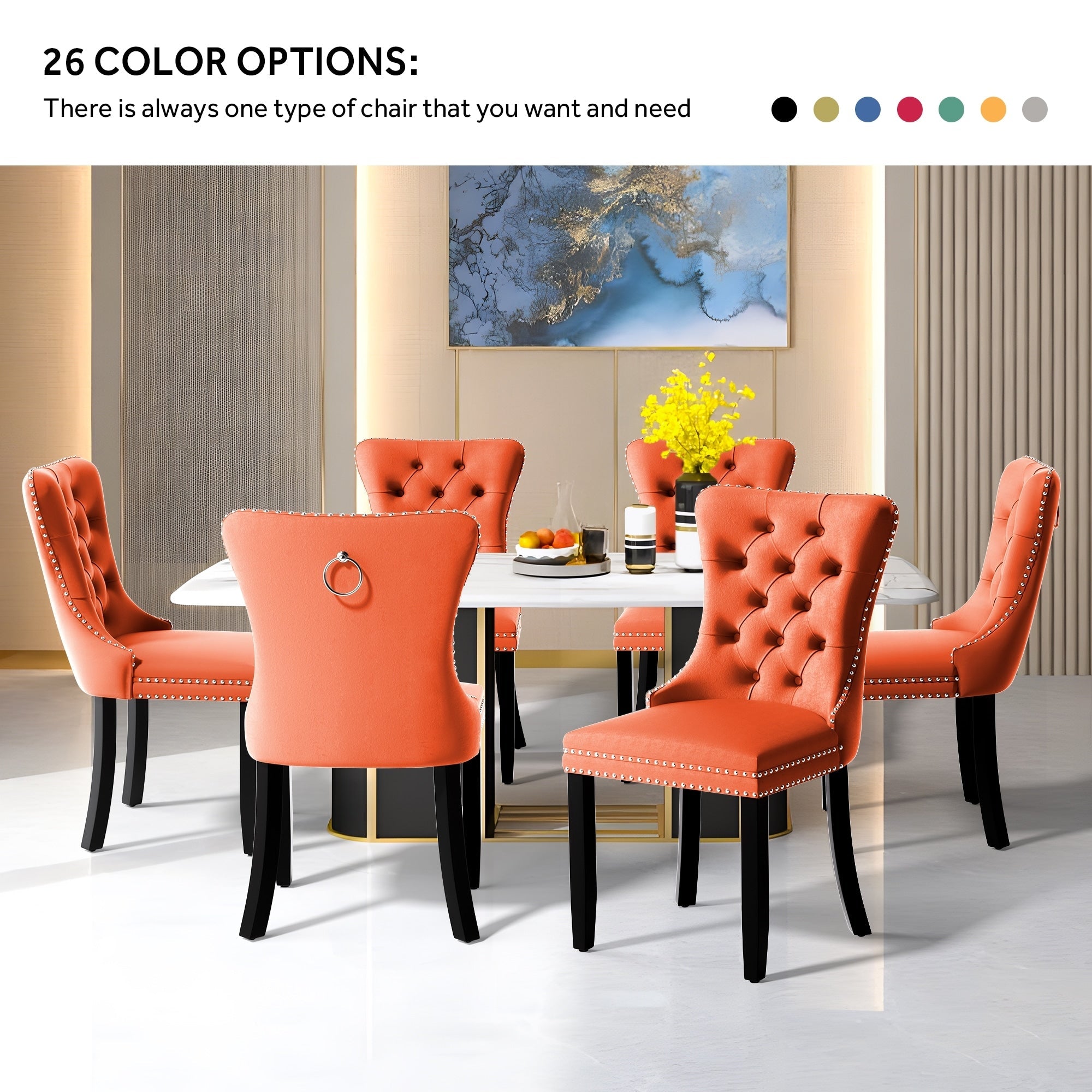 Upholstered Tufted Velvet Dining Chair with Solid Wood Legs Set of 6