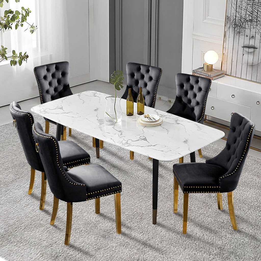 Upholstered Tufted Velvet Dining Chair with Solid Wood Legs Set of 6