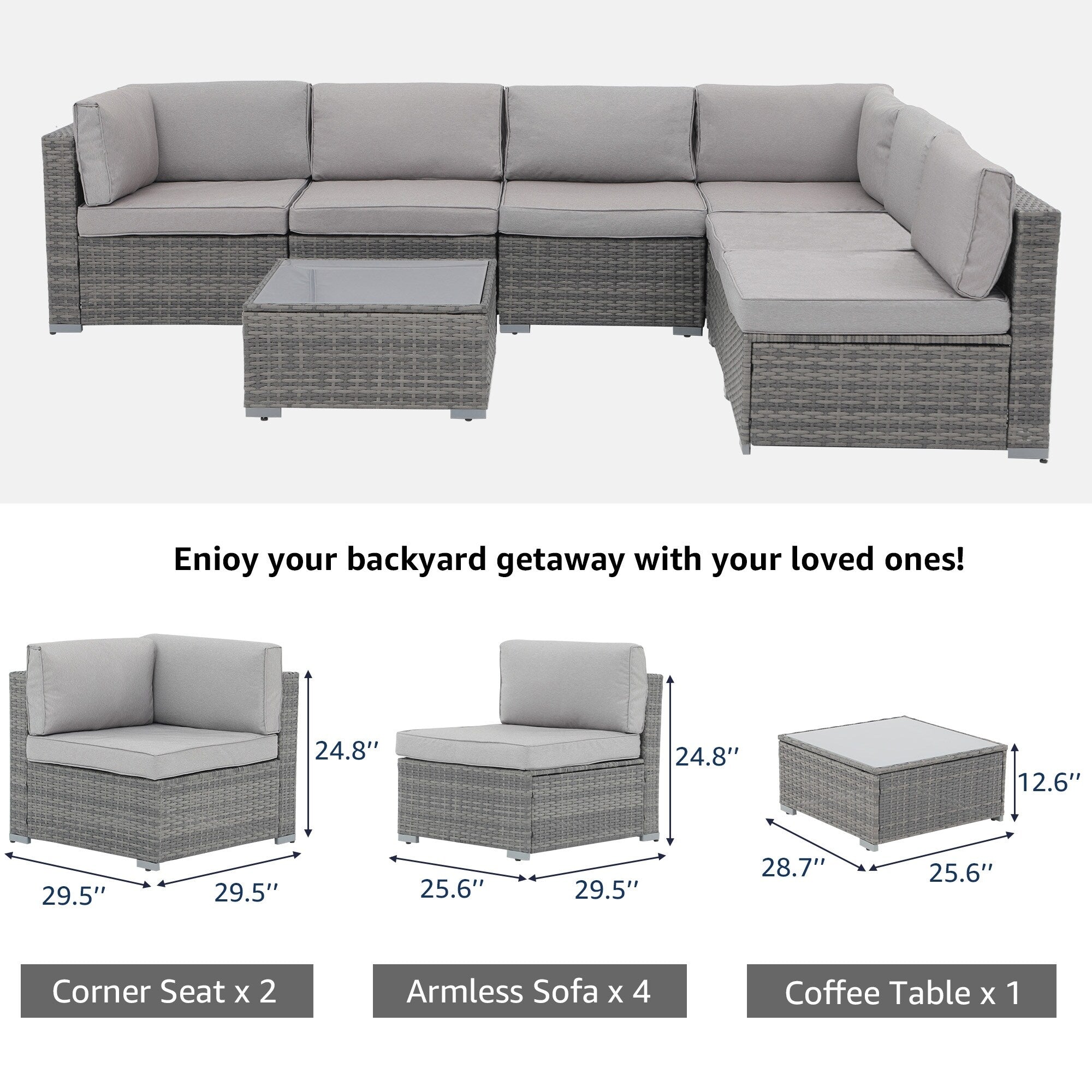 Wicker/ Steel 7-piece Outdoor Cushioned Sectional Sofa Set