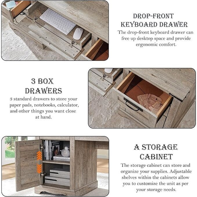 Bureau de direction style ferme, bureau en bois pour bureau à domicile, bureau d'ordinateur