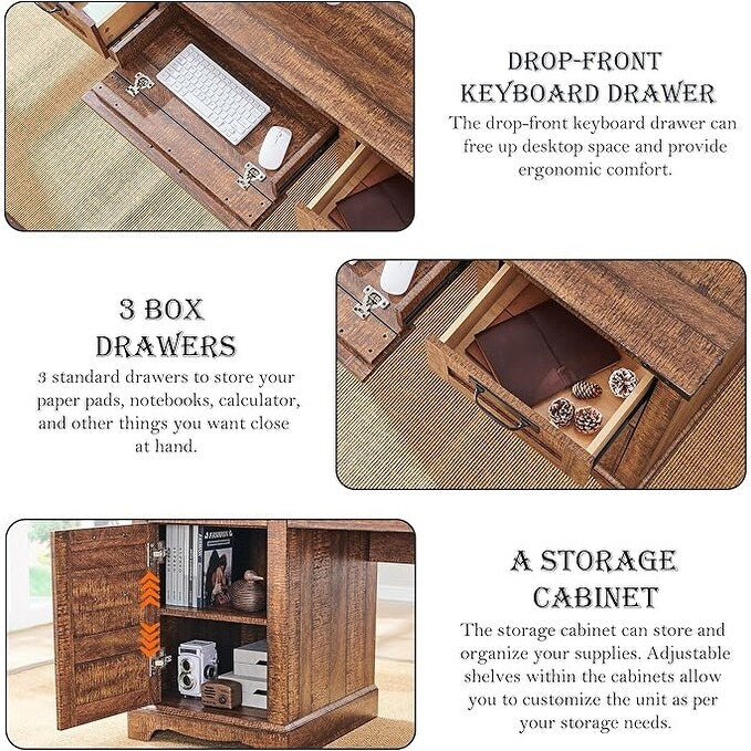 Bureau de direction style ferme, bureau en bois pour bureau à domicile, bureau d'ordinateur