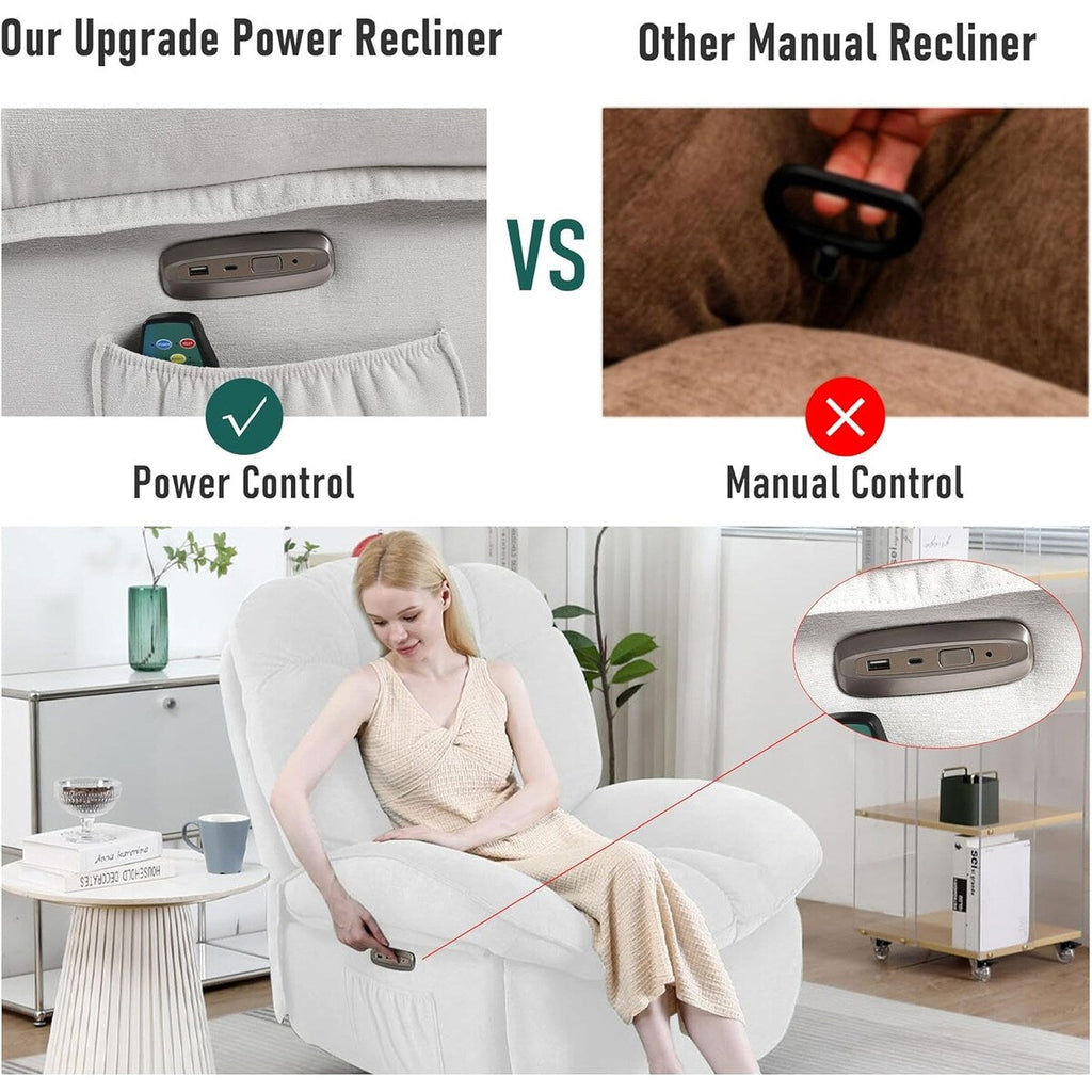 XINMICS Swivel Power Recliner Chair, Massage Rocker Recliners with Heated ,USB, USB-C and Side Pocket
