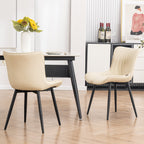 Modern Upholstered Leather Armless Dining Chairs Set of 2
