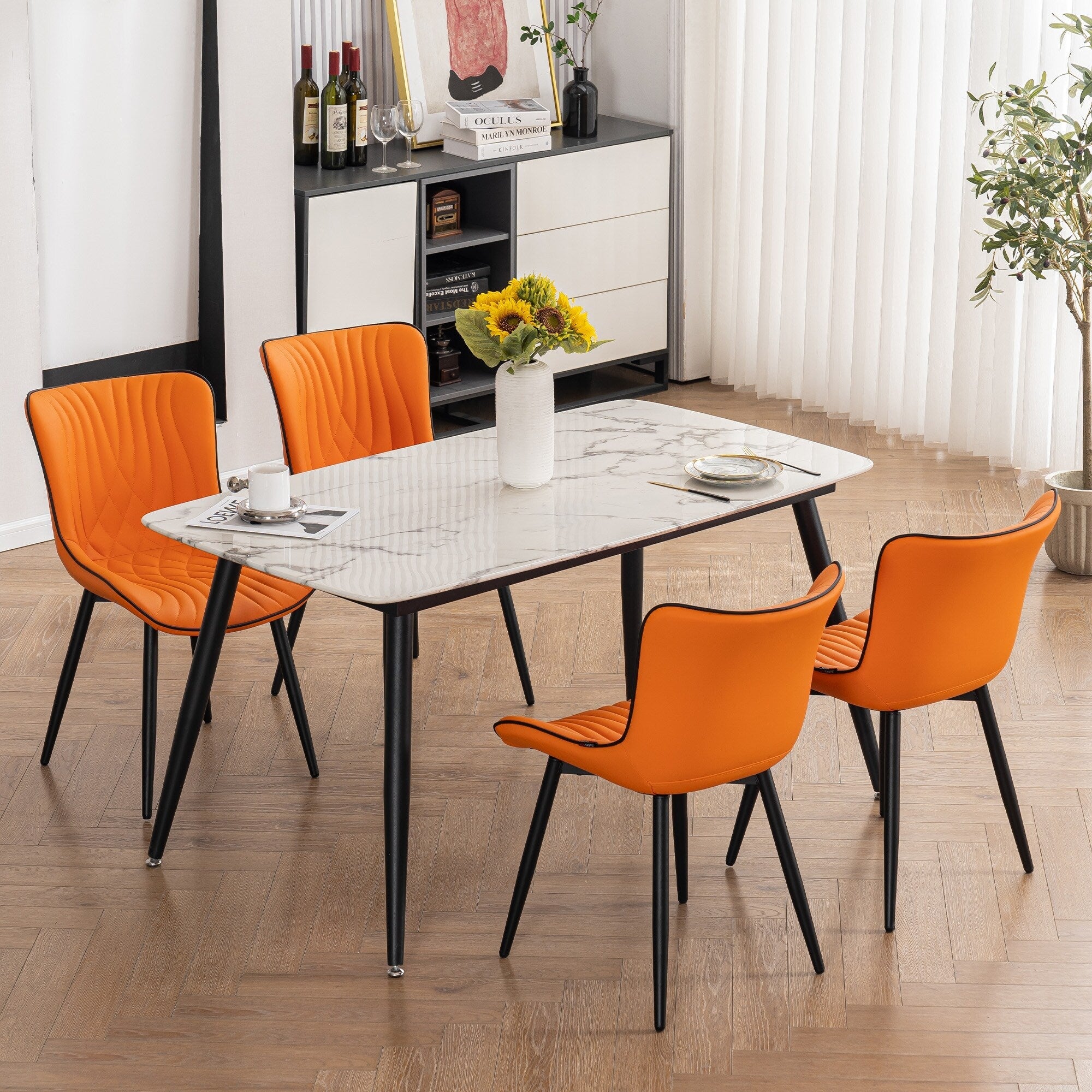 Modern Upholstered Leather Armless Dining Chairs Set of 2