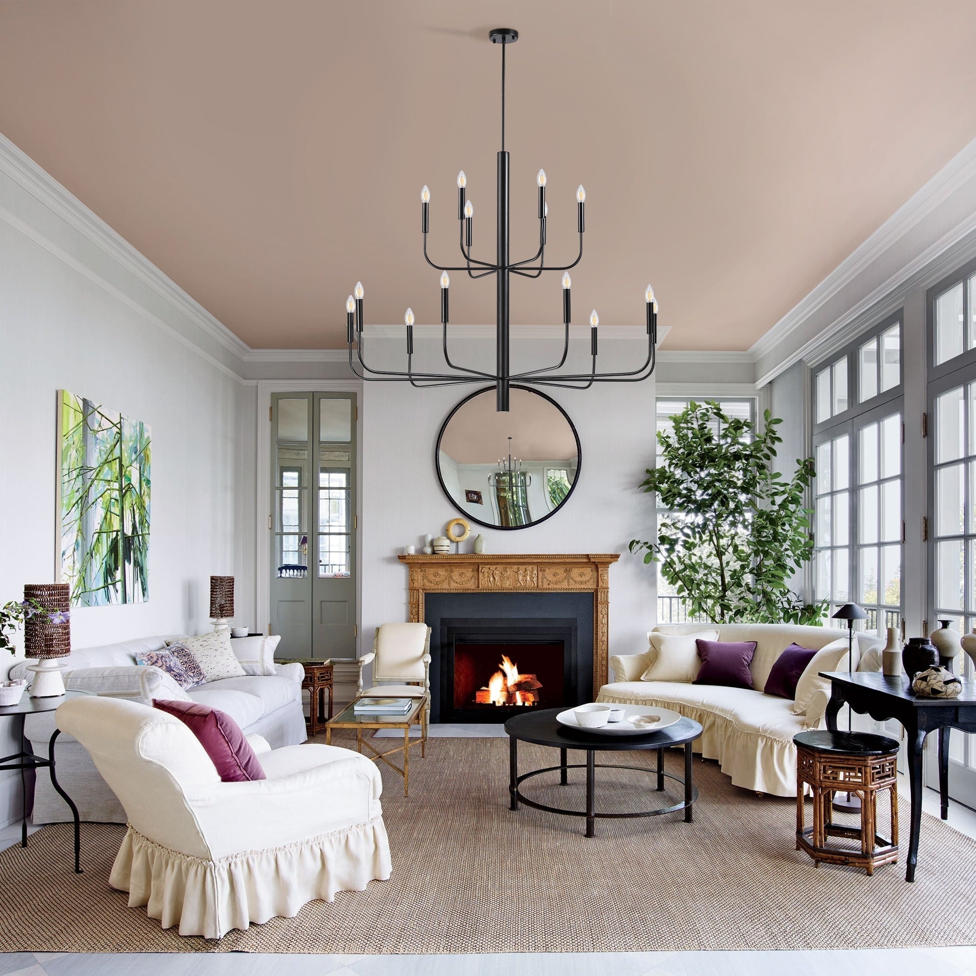 Lustre minimaliste à 15 lumières, style chandelier, 2 niveaux, design ancien - 48