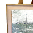 Huile sur panneau vintage ; Tempête de décembre J. Millcahy