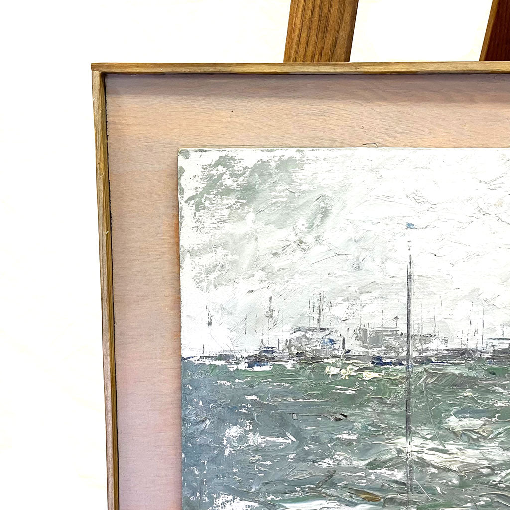 Huile sur panneau vintage ; Tempête de décembre J. Millcahy