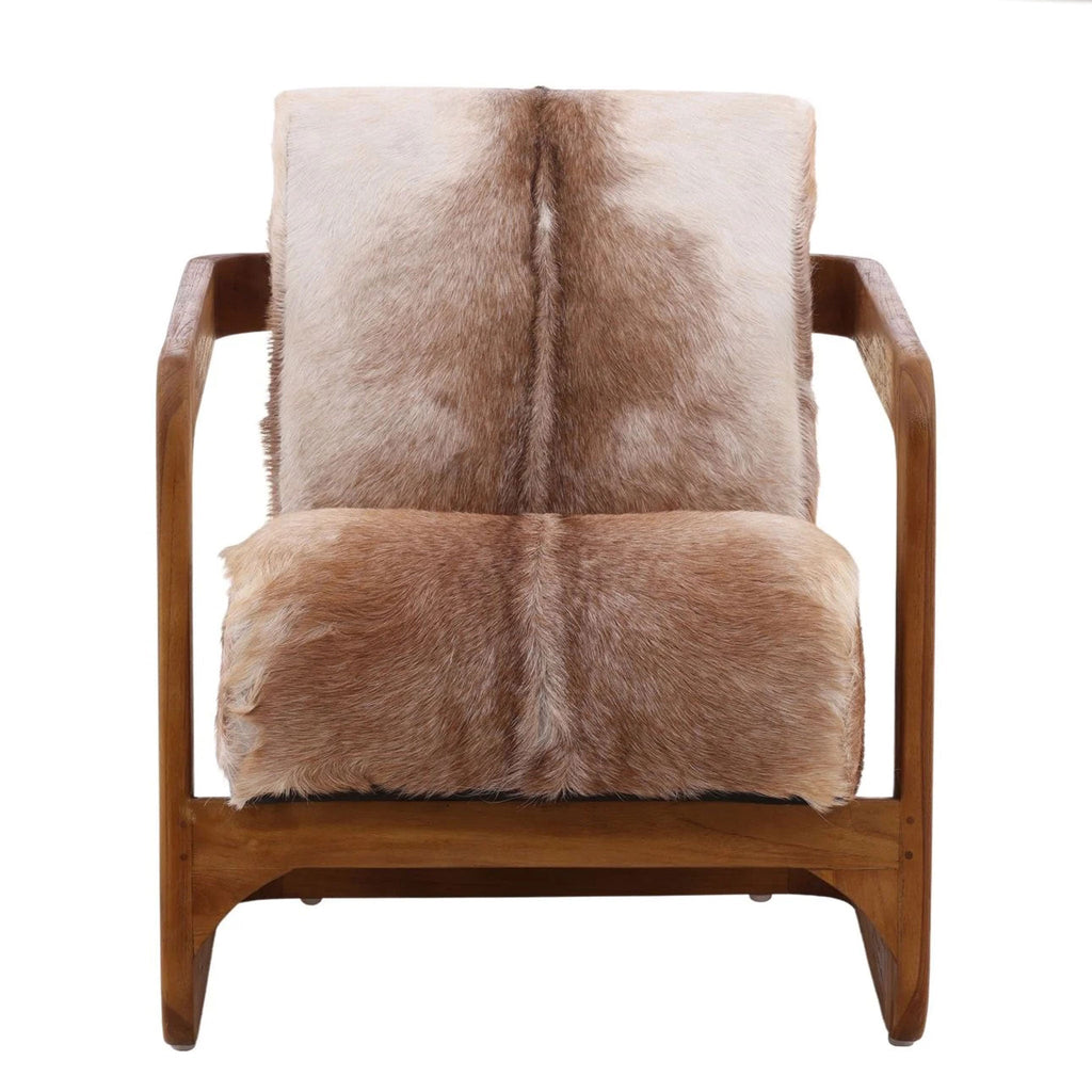 Fauteuil d'appoint Brayden en cuir de chèvre marron et teck