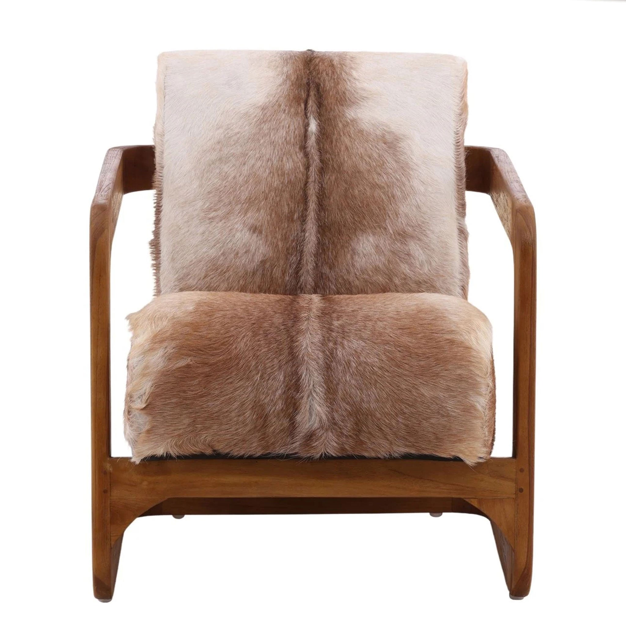 Fauteuil d'appoint Brayden en cuir de chèvre marron et teck