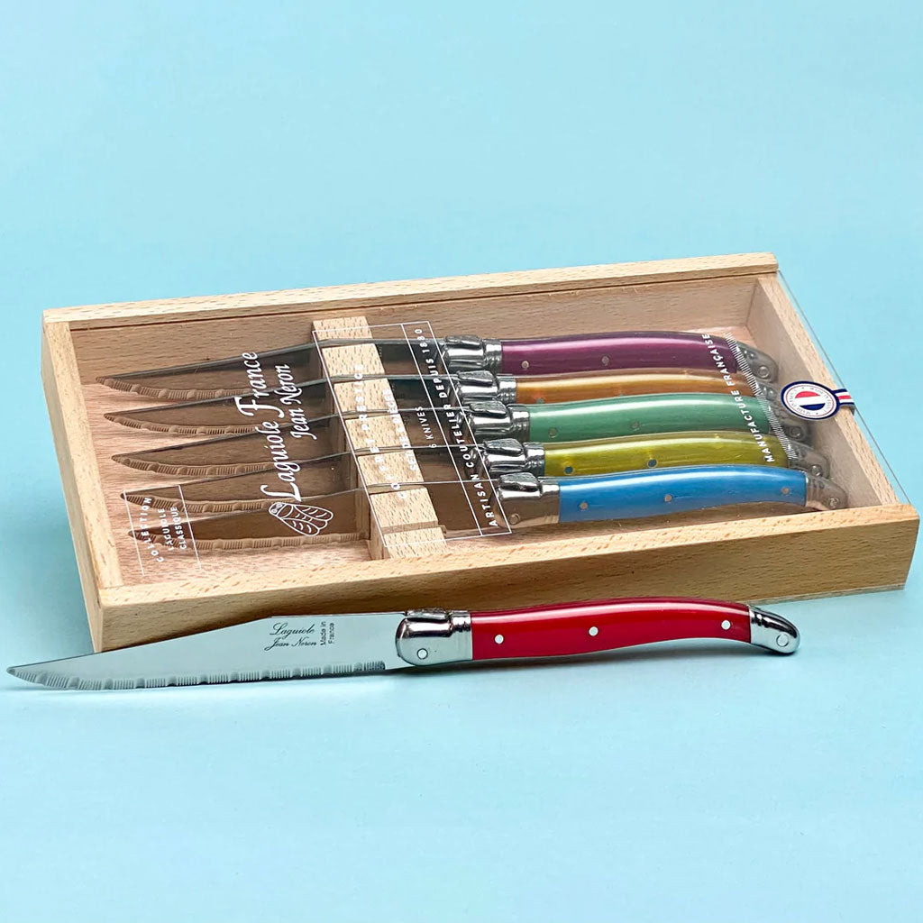 Ensemble classique français Laguiole de 6 couteaux à steak arc-en-ciel