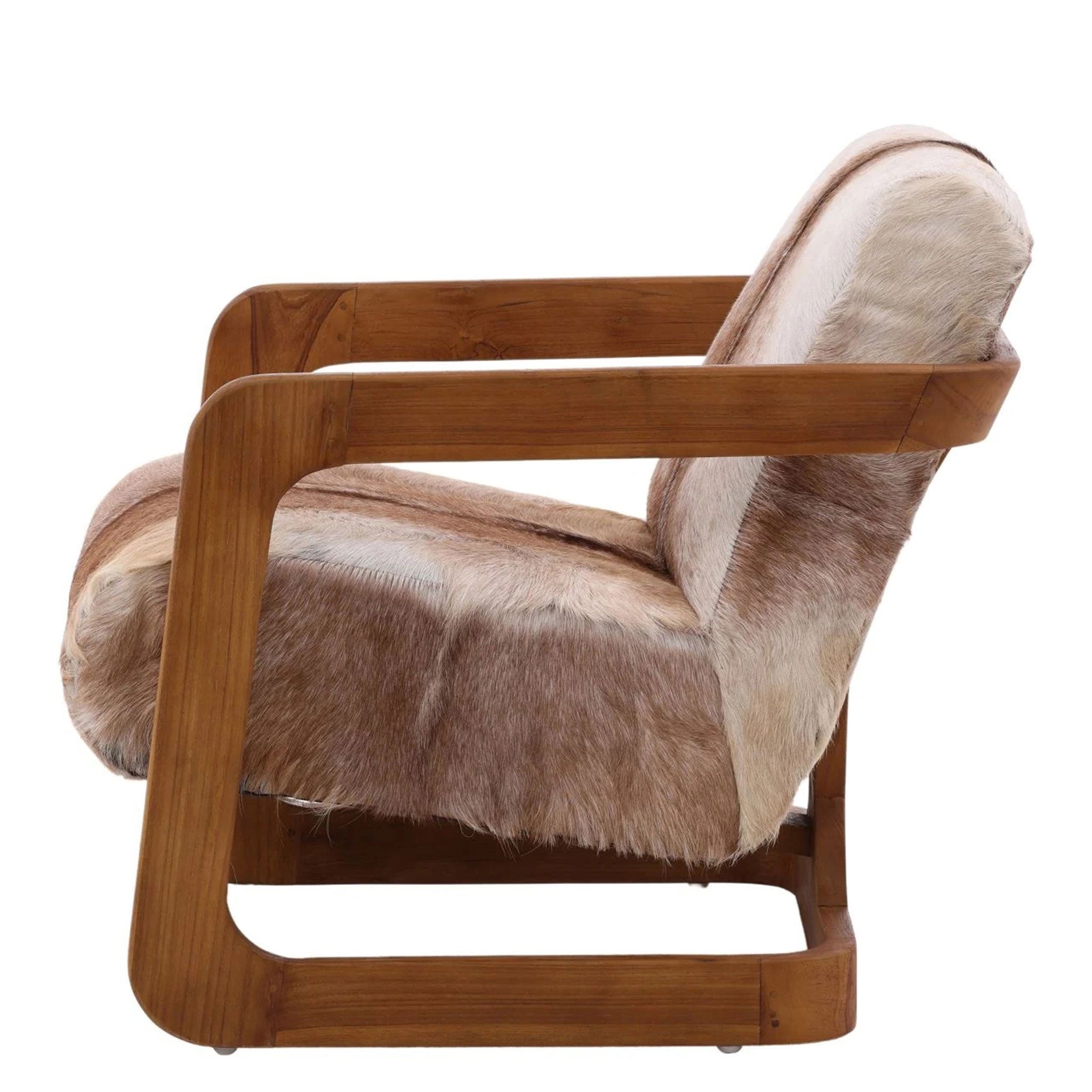 Fauteuil d'appoint Brayden en cuir de chèvre marron et teck
