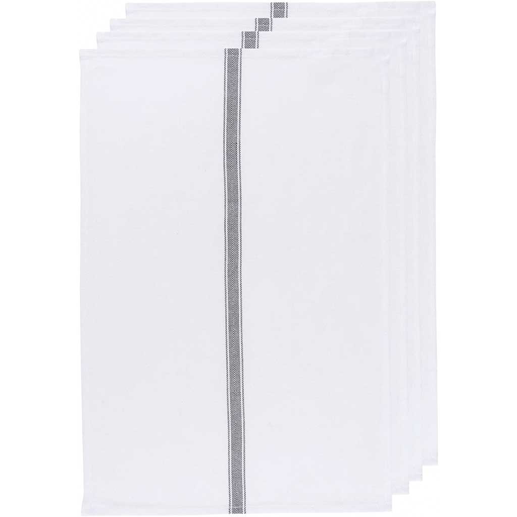 Ensemble de quatre torchons en coton à rayures noires de Brooklyn 